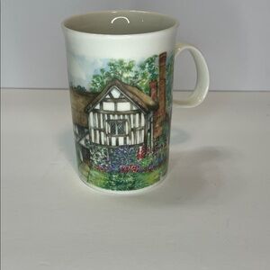 Vintage Dunoon Scenic Cottage Vine Bone China Mug in Cream with Floral Artwork